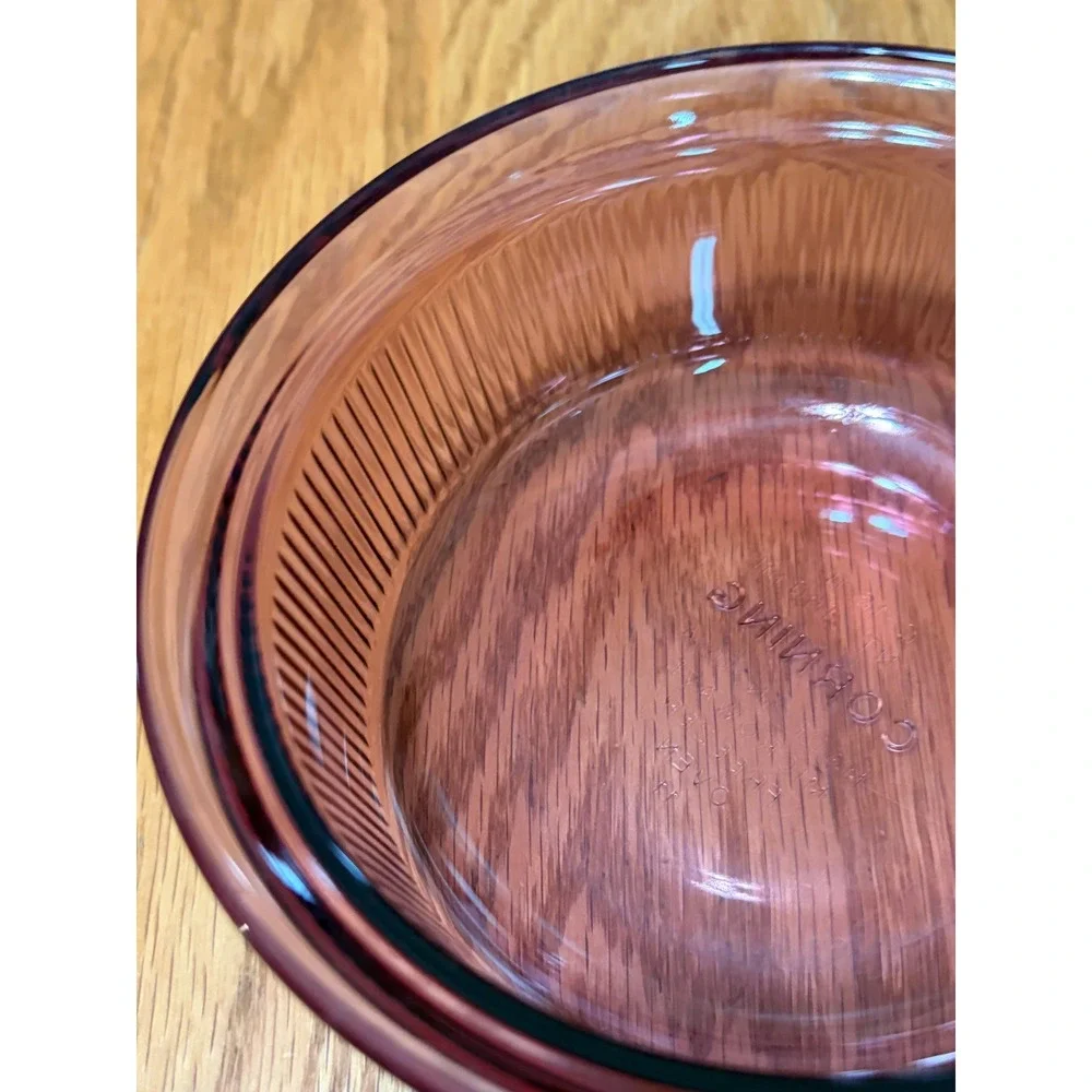 Corning Visions Cranberry 1 Pint Glass Bowl Ribbed C-16-B with Lid V-16-PC USA